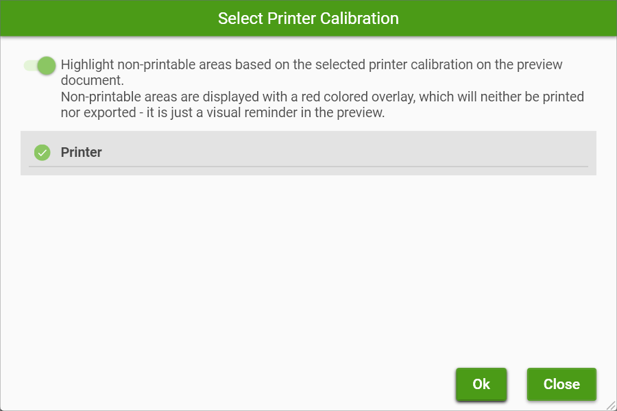 Printer Calibration Selection