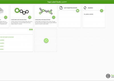 Welkomstscherm van Tape Label Studio